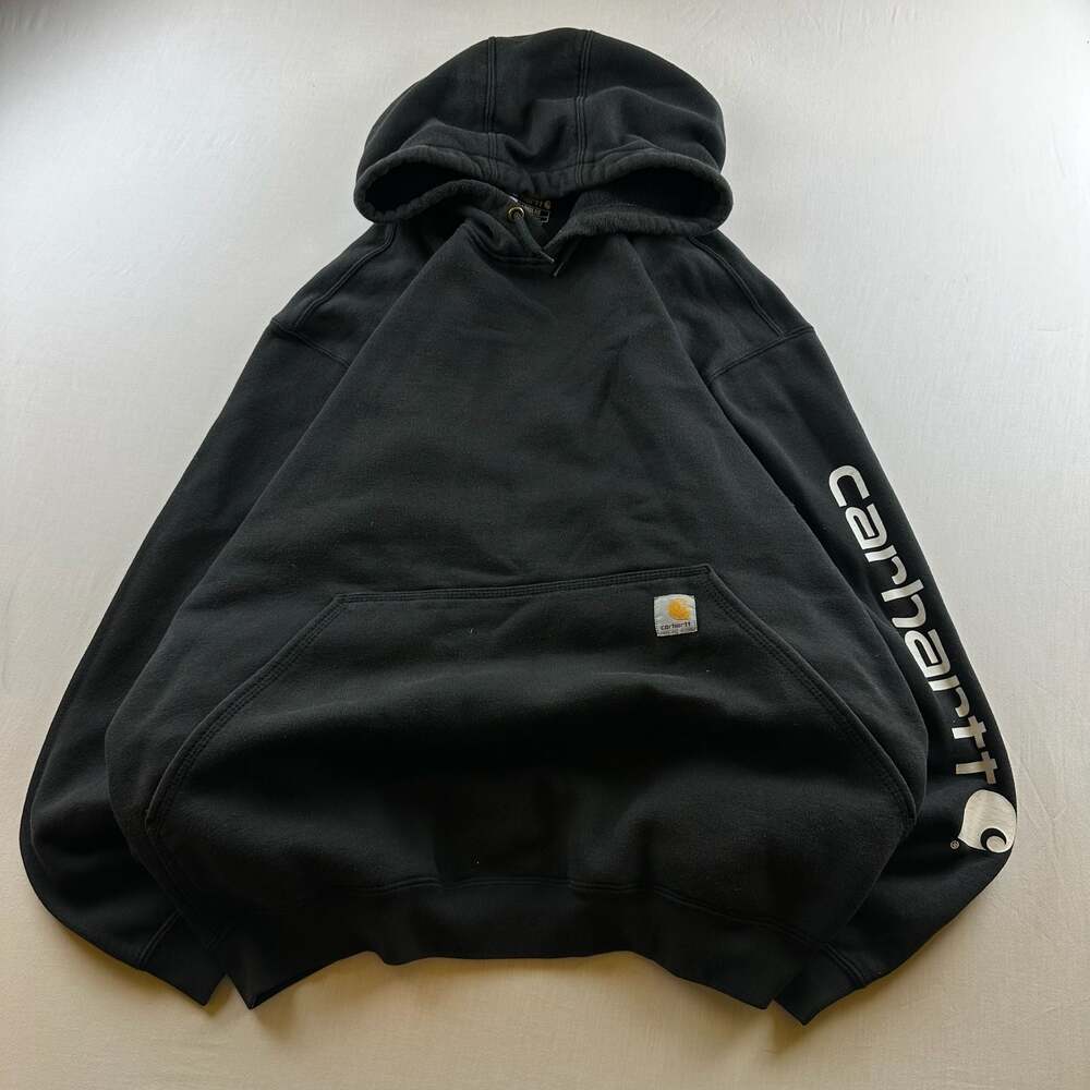 Carhartt K288 Loose Fit Graphic Logo Sleeve Pullover Hoodie in Black